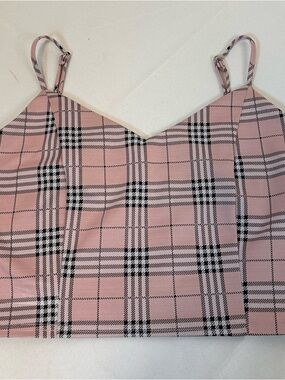 Love Tree Pink Plaid Spaghetti Strap Crop Tank Top Women’s Large‎